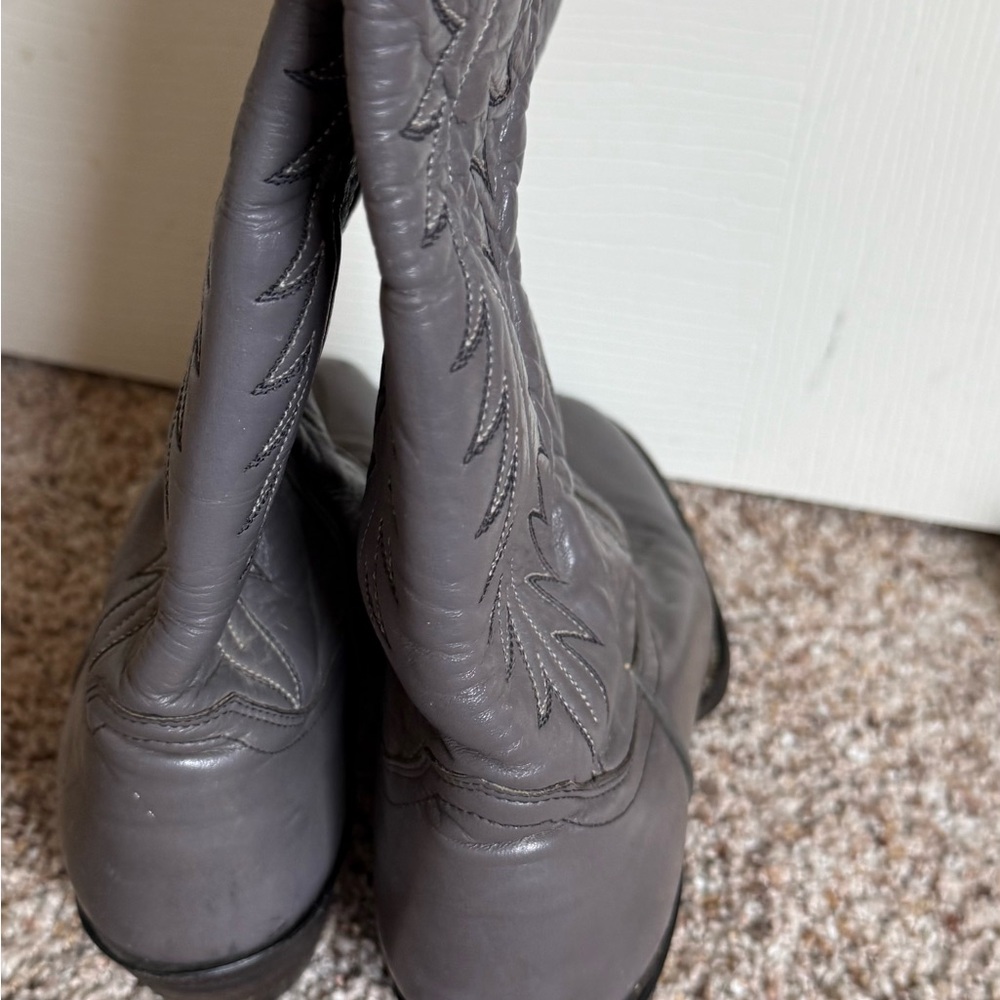 Vintage Justin Gray Leather Cowboy Boots – Women’s 5A Narrow – Made in USA - Picture 4 of 9